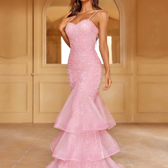 Pink Elegant Women's Backless Party Dress - Picture 3 of 6